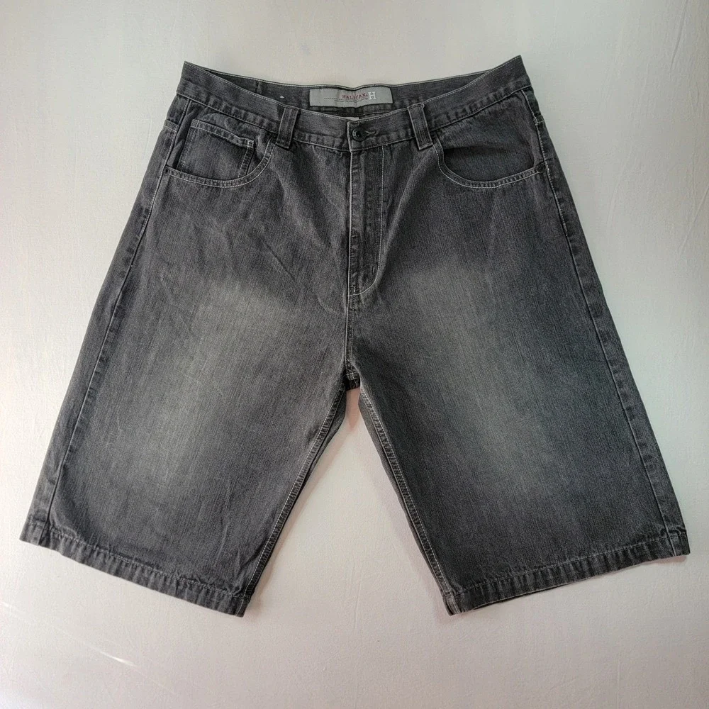 Halifax Mens Baggy Denim Shorts Faded Black Skater Streetwear 40W